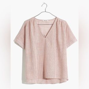 Madewell V-Neck Button-Back Top in Stripe XS